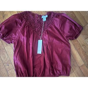 NWT Calypso St Barth S Crochet Cotton Burgundy Blouse Top